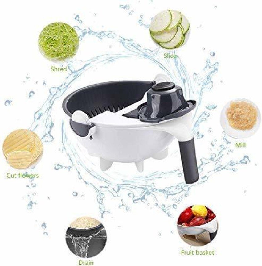 Multi Manual Slicer Rotate Vegetable Cutter With Drain Basket