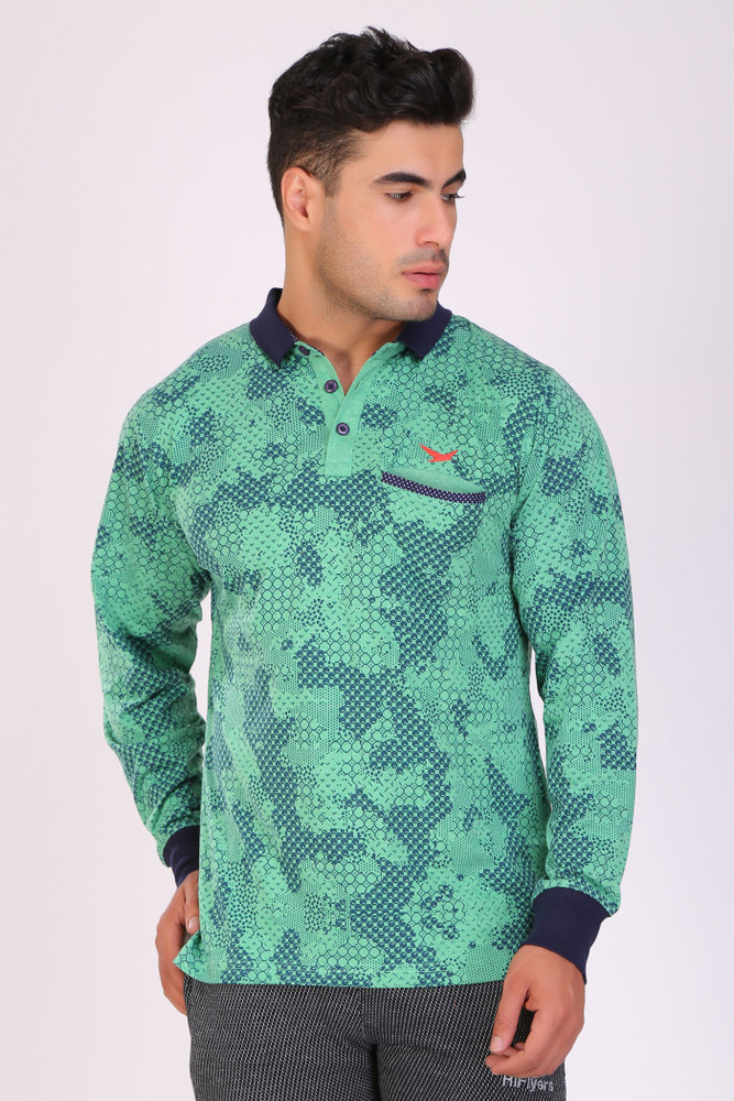 Hiflyers Printed Men Polo Neck Green T 