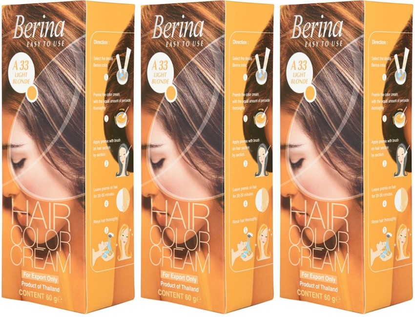 Berina A39 Matt Blonde Long Lasting Hair Color Cream Suitables for All Hair  Types60gm Pack of 3  Matt Blonde  Price in India Buy Berina A39 Matt  Blonde Long Lasting Hair