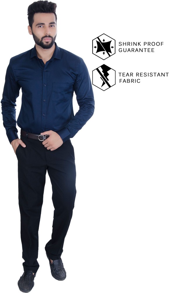 Trendy Navy Blue Shirt And Black Pants For Men
