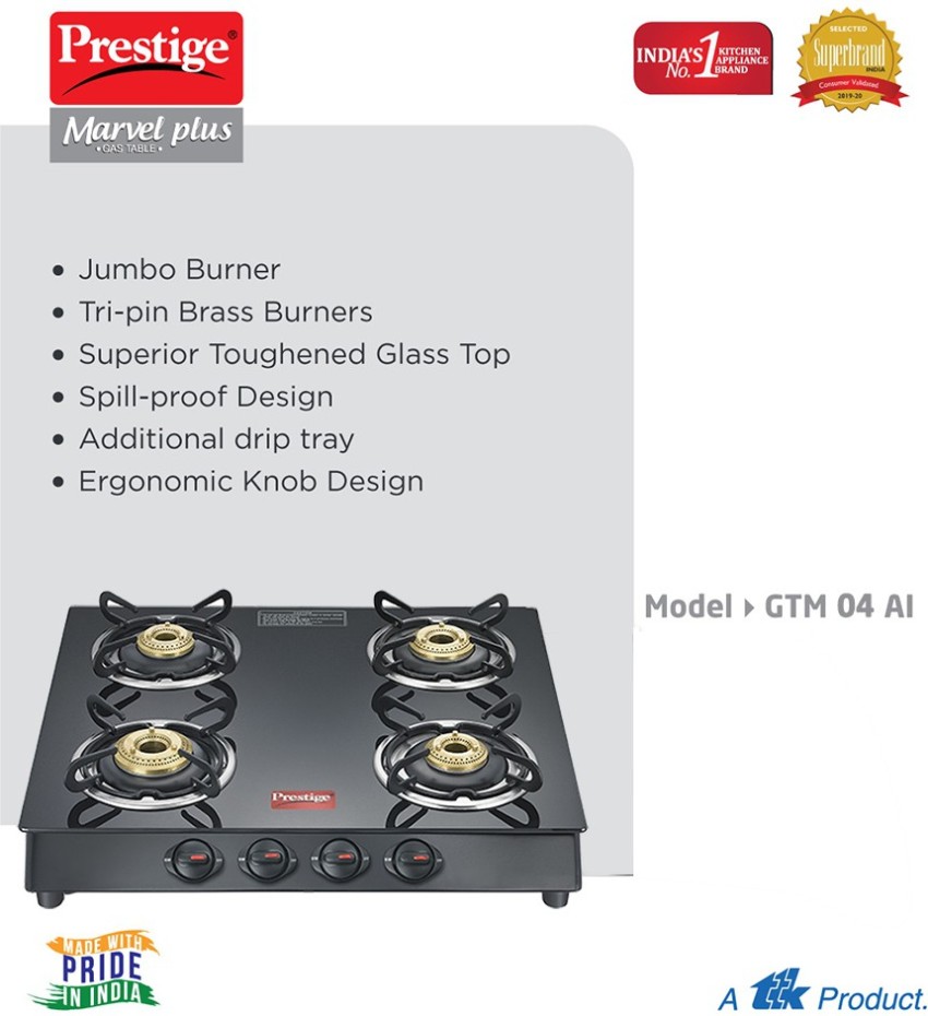 prestige marvel glass top 4 burner