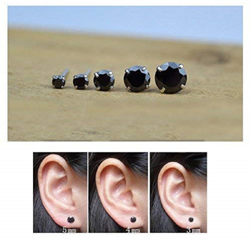 German Silver Gold Tone Stud Earrings with Black Stone