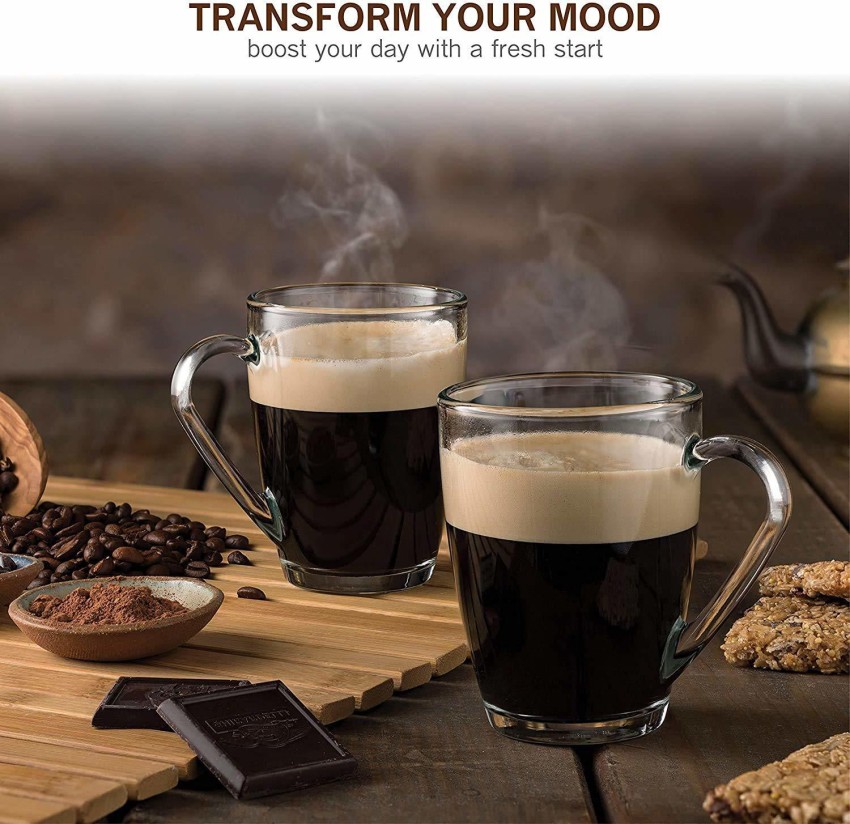 Set of 6 LARGE Clear Glass Coffee Mugs Tea Cappuccino Mug Glass