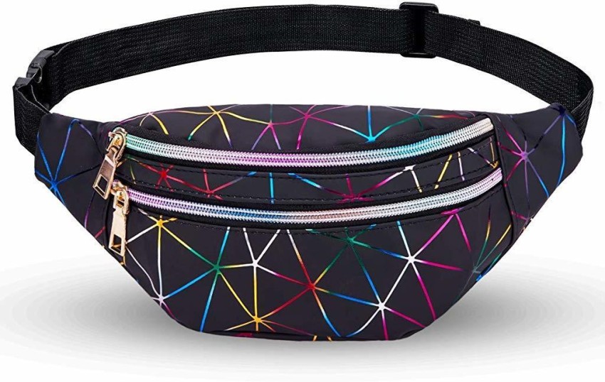 Fashionable Geometric Pattern Waist Bag, Crossbody Zipper Fanny