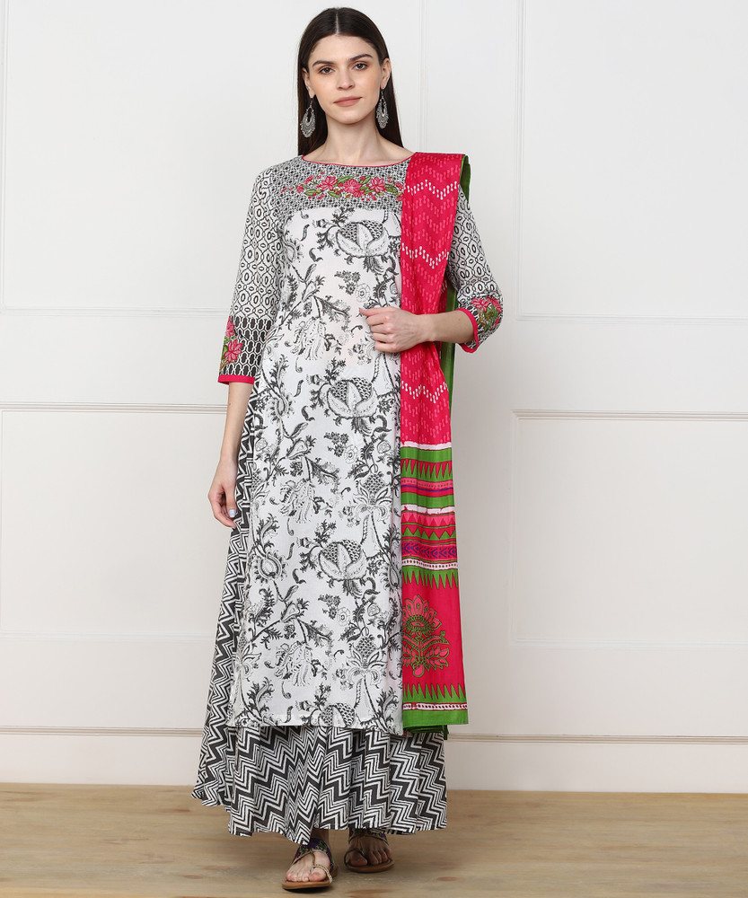 BIBA Printed Kurta Sharara Dupatta Set Buy BIBA Printed Kurta