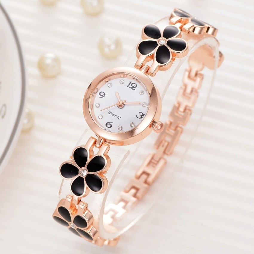 Fancy Bracelet White Dial Ladies Watches Girls Rose Gold Watch for