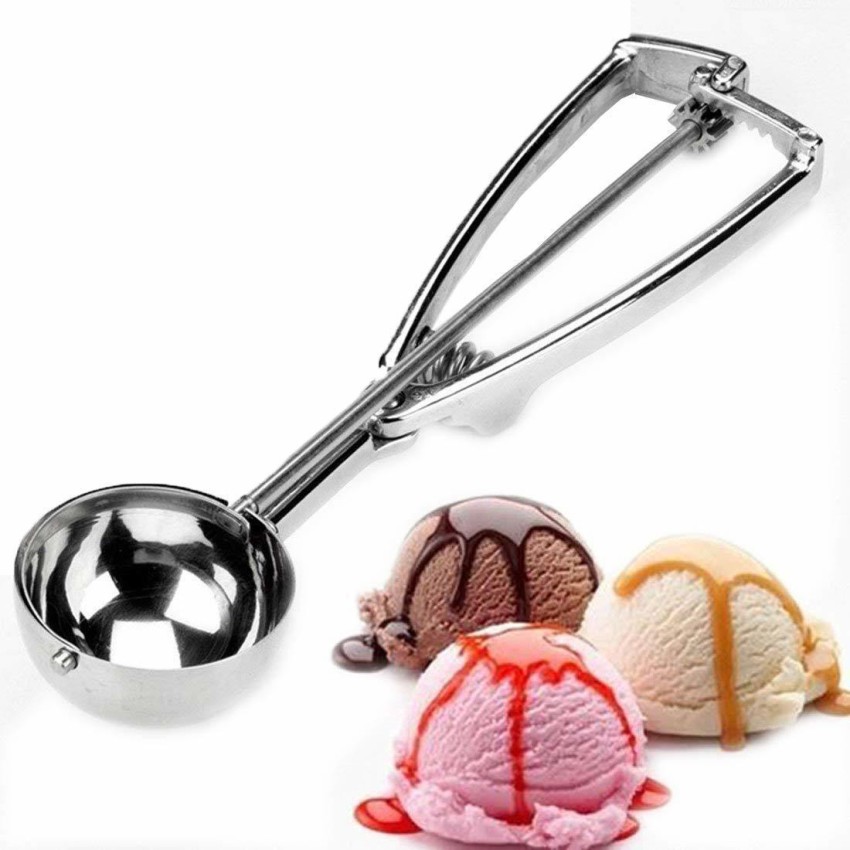 Stainless Steel Easy Trigger Ice Cream Scoop Scooper Serving Spoon, Silver,  1 pc