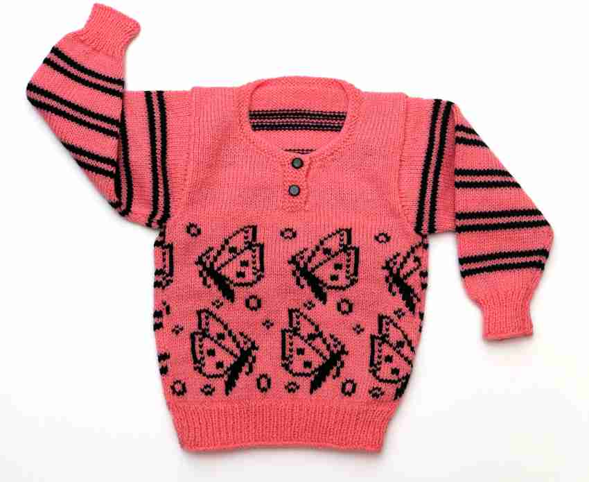 Black Full Sleeves Little Krishna Boys Round Neck Woolen Sweater