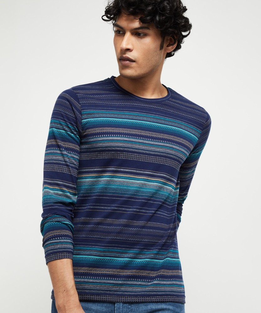 MAX Striped Men Round Neck Blue T-Shirt - Buy MAX Striped Men Neck Blue T-Shirt Online at Best Prices in India | Flipkart.com