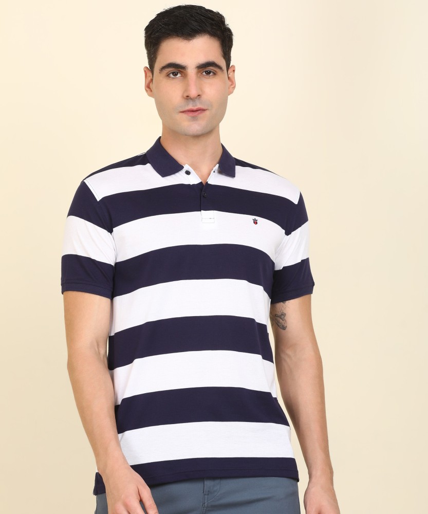 LOUIS PHILIPPE Striped Men Polo Neck Blue T-Shirt - Buy LOUIS PHILIPPE  Striped Men Polo Neck Blue T-Shirt Online at Best Prices in India