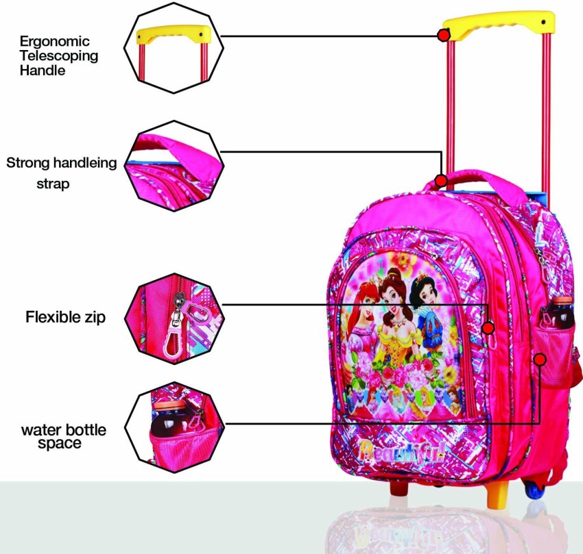 Easyhome Girl's Soft Fabric Wheels Trolley Backpack School Bag Waterproof  Trolley