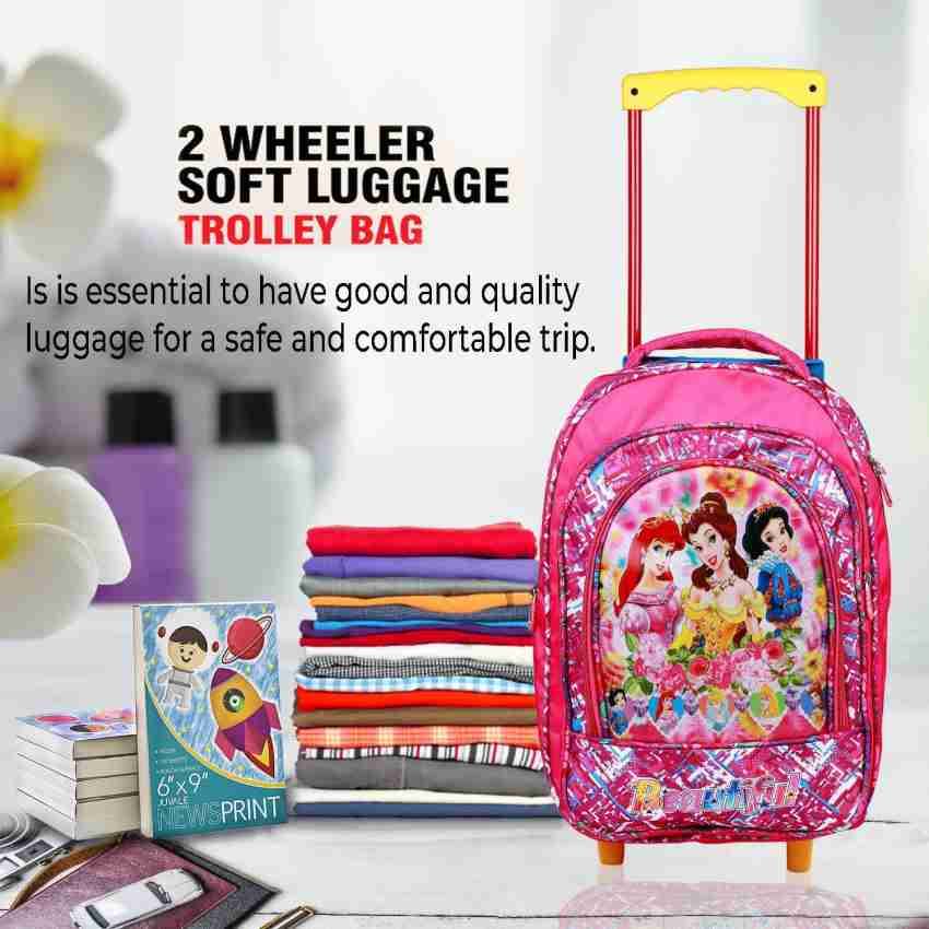 Easyhome Girl's Soft Fabric Wheels Trolley Backpack School Bag Waterproof  Trolley