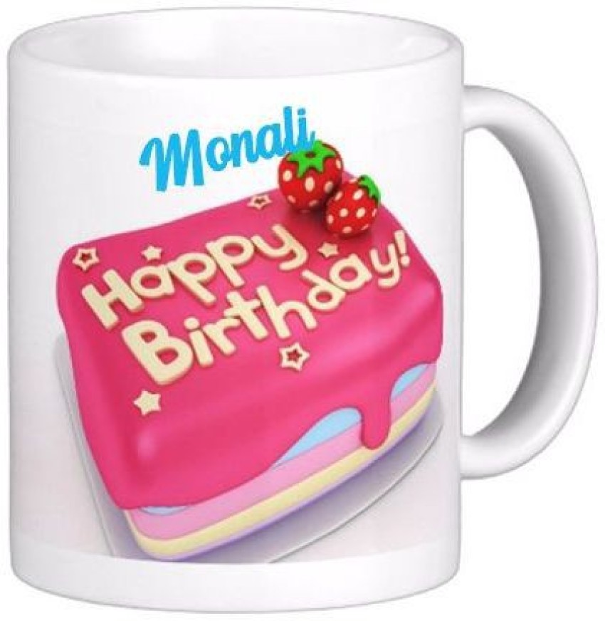 ❤️ Red White Heart Happy Birthday Cake For Monali