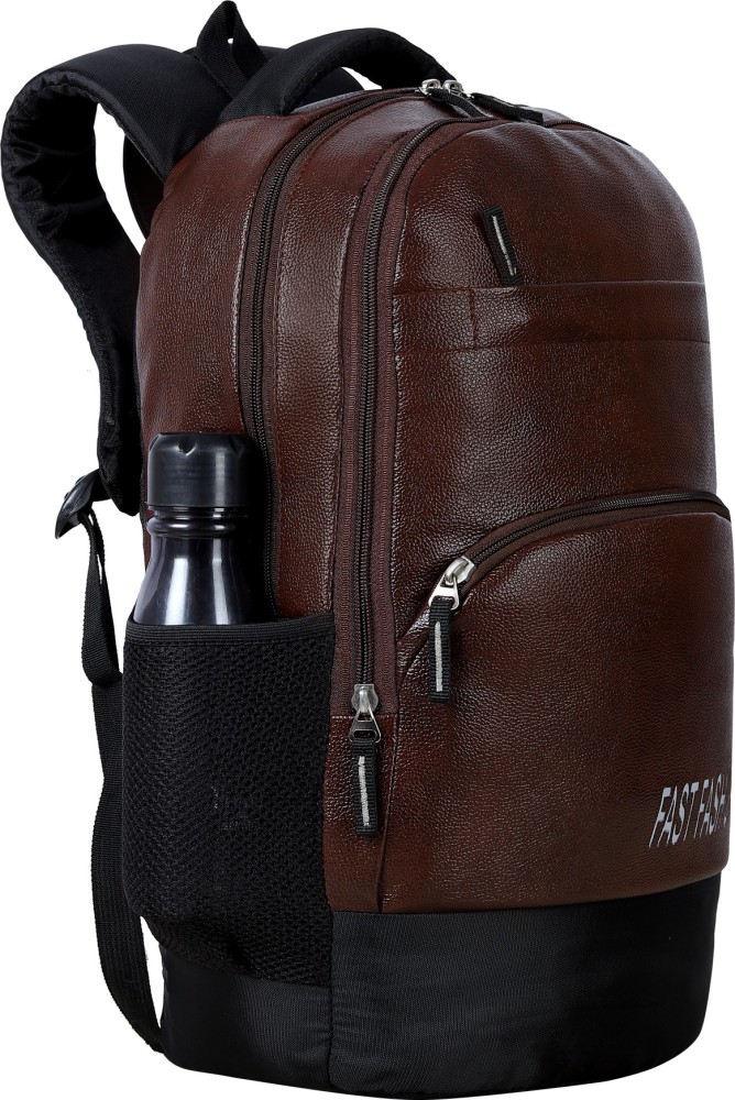 Logo-print faux leather backpack