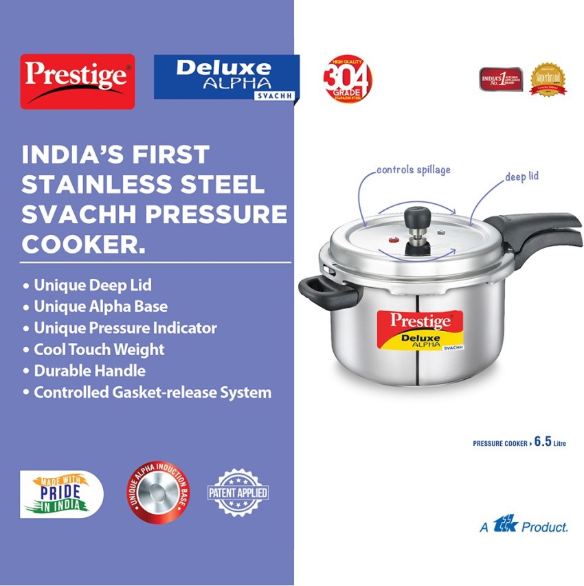 prestige deluxe alpha stainless steel pressure cooker 5.5 litres