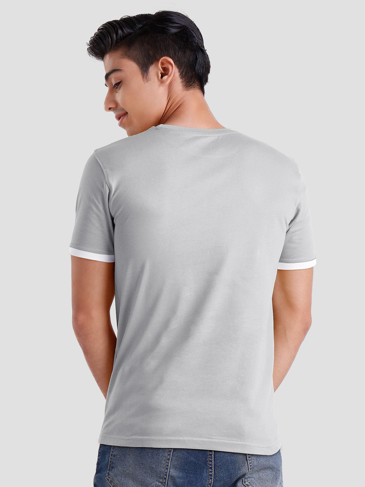 Printed Men Round Neck Grey T-Shirt 
