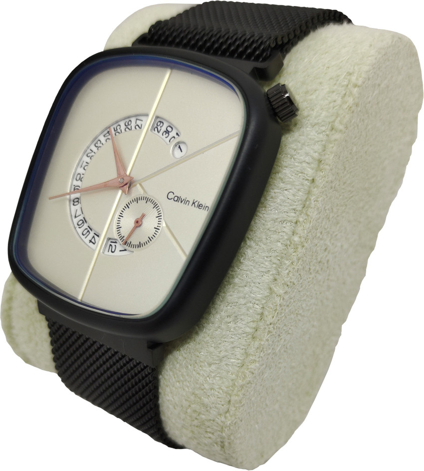 BLUETAG Ck Watch Square Calvin Klein White Dial u0026 Black Magnetic Metal  Strap Watch With Date On Display Analog Watch - For Men u0026 Women - Buy  BLUETAG Ck Watch Square Calvin