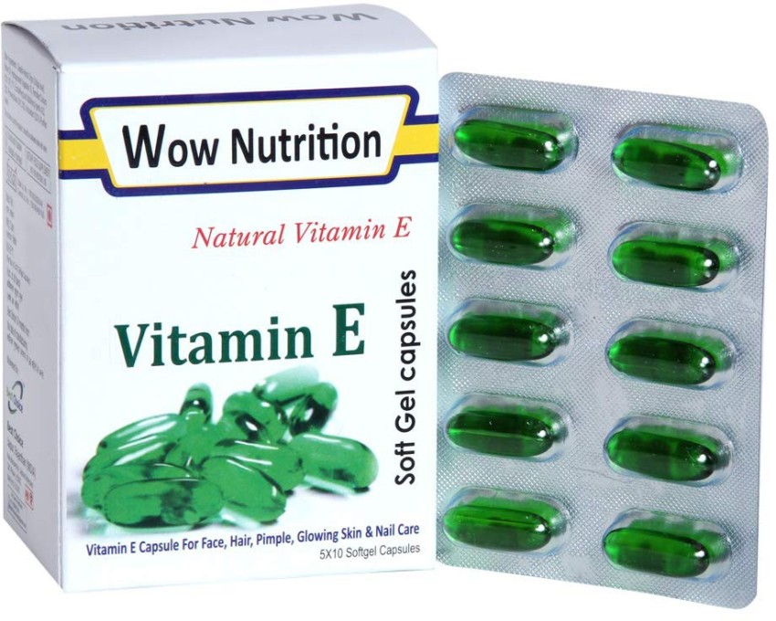 WOW Nutrition Vitamin E Capsules for skin and hairs 50 CAPSULES Price in  India  Buy WOW Nutrition Vitamin E Capsules for skin and hairs 50 CAPSULES  online at Flipkartcom