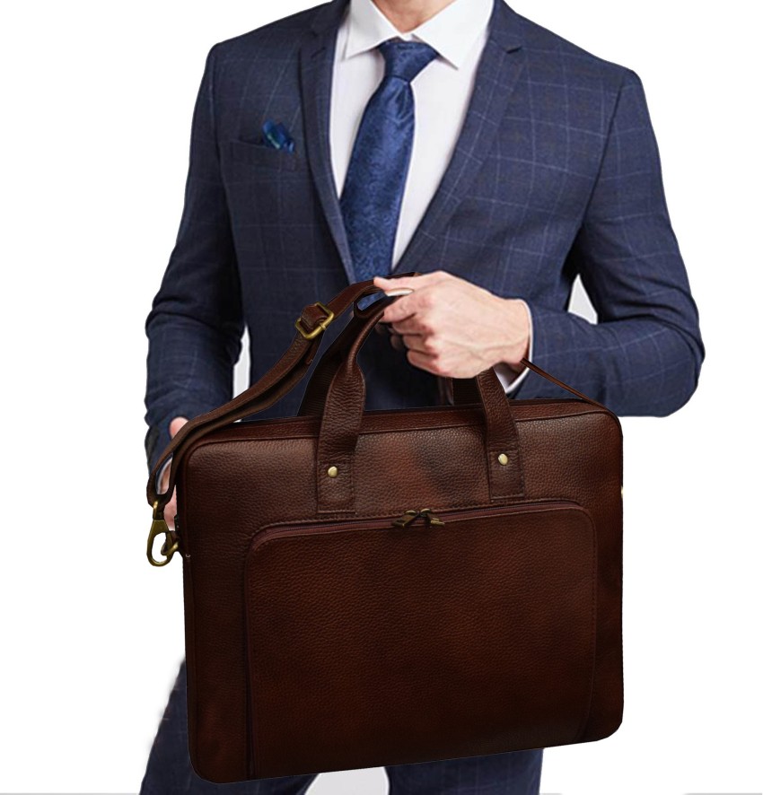 ABYS 15.6 Inch Genuine Leather Designer Laptop Briefcase, Messenger Bag, Sling Bag