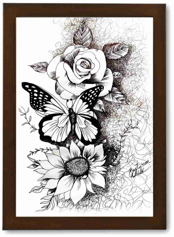 butterfly and flower drawings