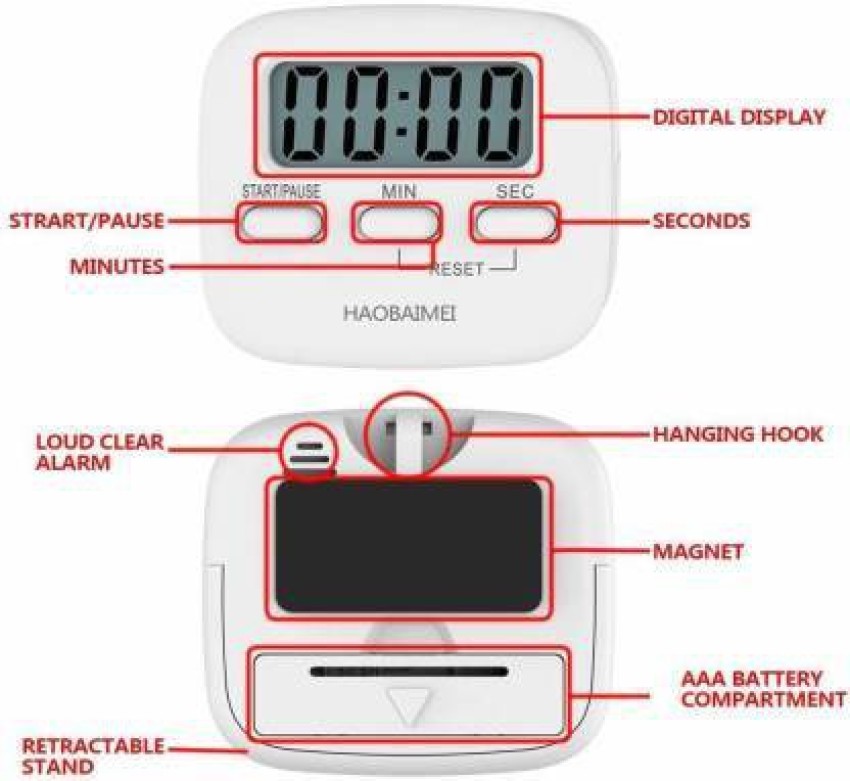 Dual Digital Timer, Kitchen Timer for Cooking Countdown Timers Pomodoro  Timer with Magnetic - AAA Batteries Included