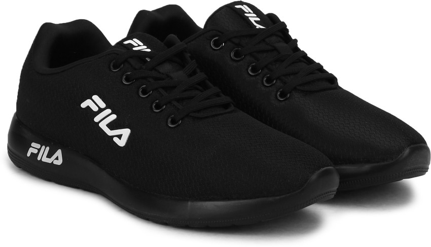 black shiny fila trainers