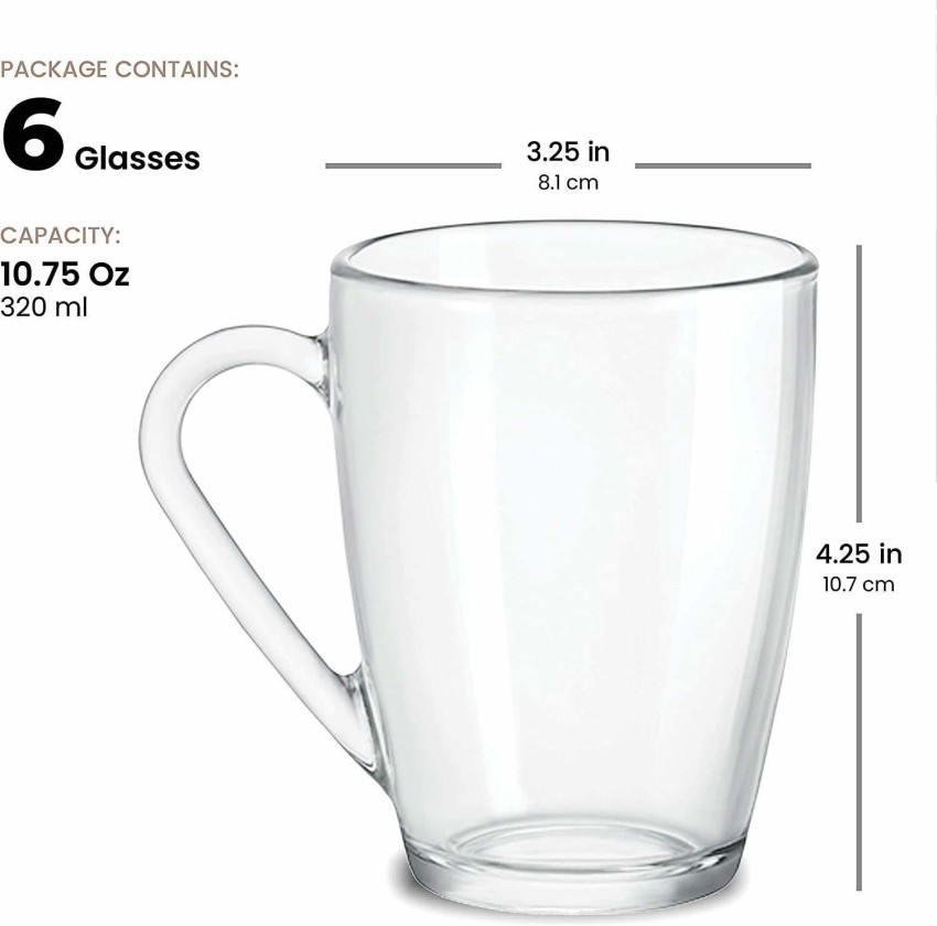 PAWNAM Pack of 6 Glass Crystal Clear Toughened Glass Coffee Mug