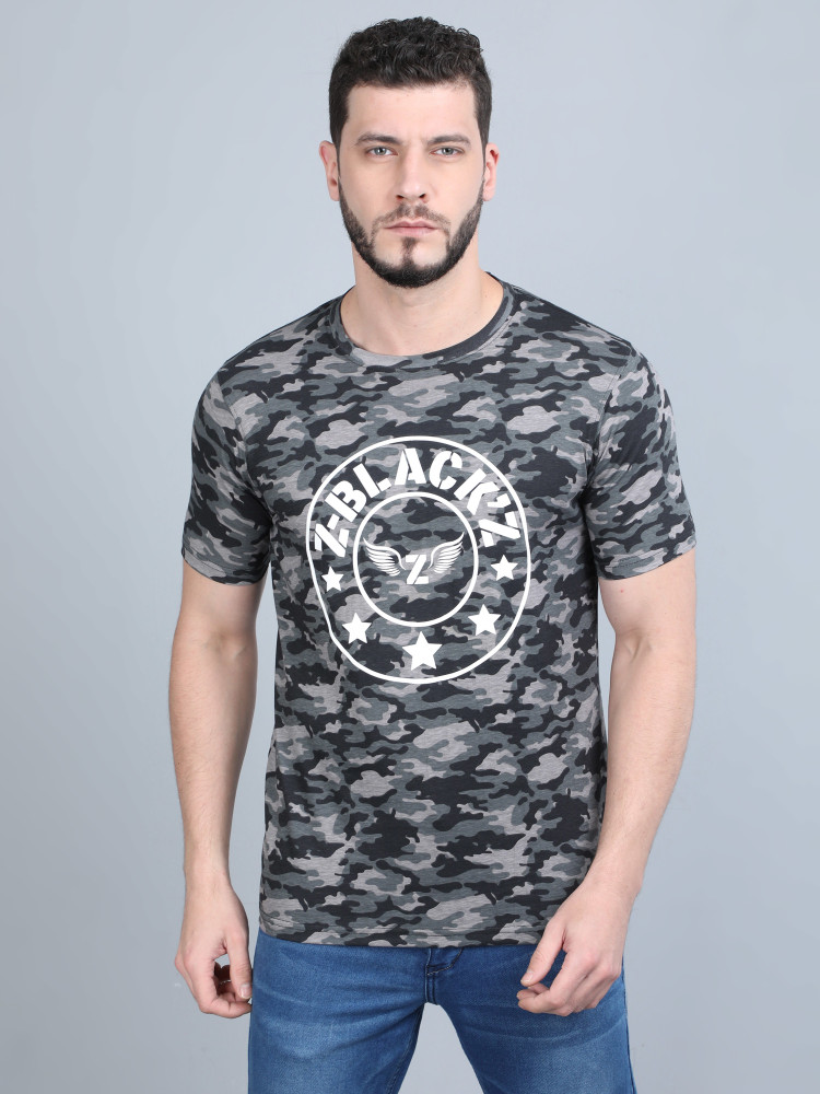 Z-BLACK'Z Printed Men Round Neck Grey T 