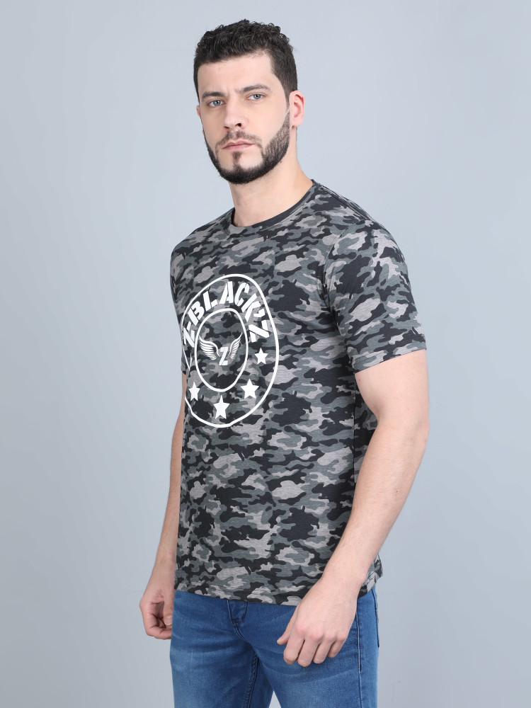 Z-BLACK'Z Printed Men Round Neck Grey T 