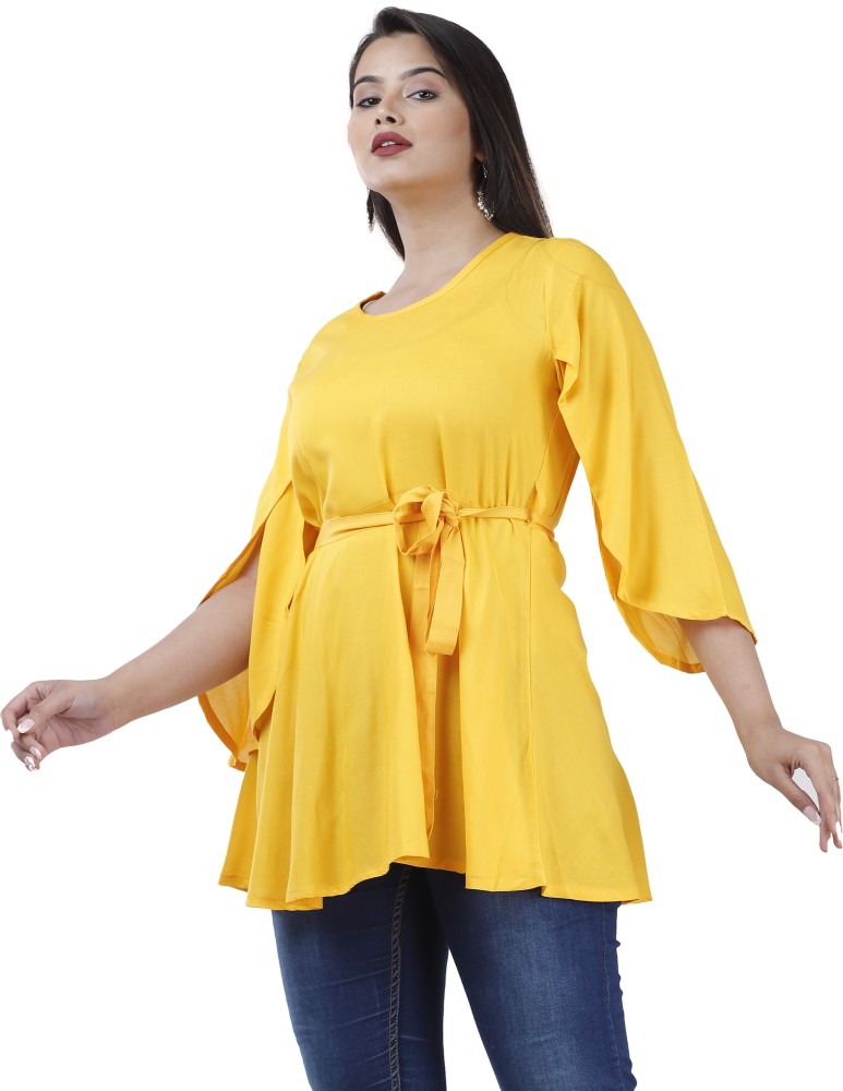 At bygge Dyrke motion Takt Fine Tune Fashions Casual 3/4 Sleeve Solid Women Yellow Top - Buy Fine Tune  Fashions Casual 3/4 Sleeve Solid Women Yellow Top Online at Best Prices in  India | Flipkart.com