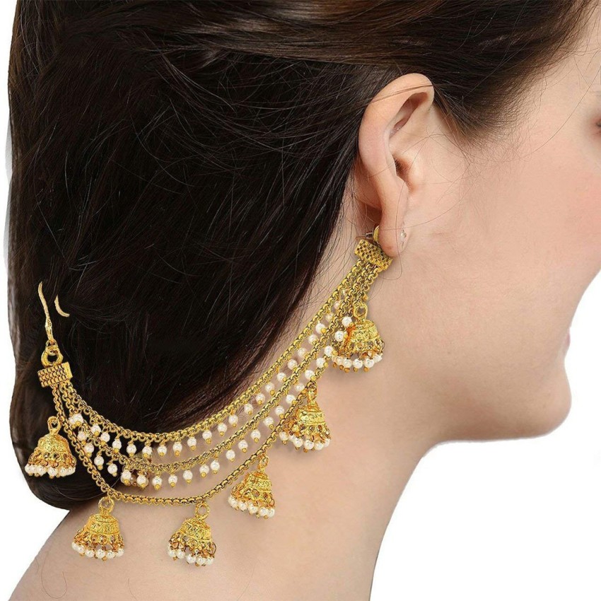 The Luxor Zinc Alloy Gold Plated TwoLayered Long Pearl Ear Chain Gold  Hair Chain Accessories for Earrings Pearl Ear Chains for Heavy Jhumka  Jhumki and Earrings for Women And Girls  Amazonin