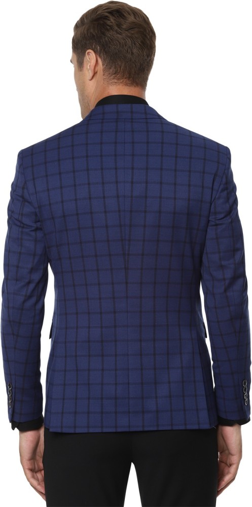 Buy Louis Philippe Men Navy Blue & Beige Slim Fit Single Breasted Checked  Formal Linen Blazer - Blazers for Men 11549848