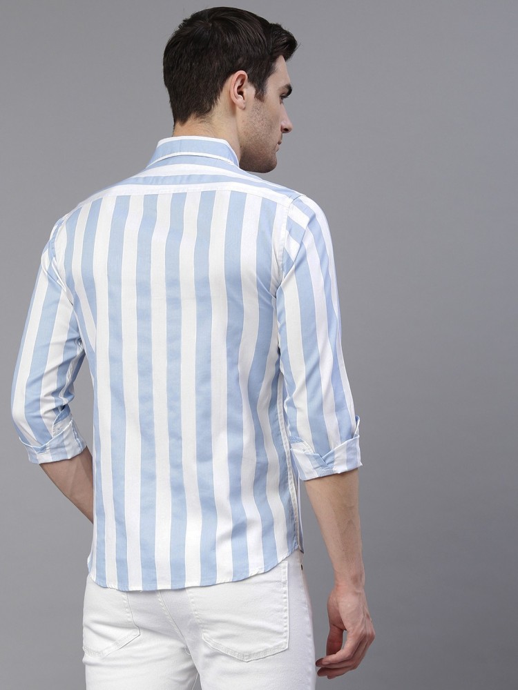 Dennis Lingo Men Striped Casual Light Blue Shirt - Buy Dennis