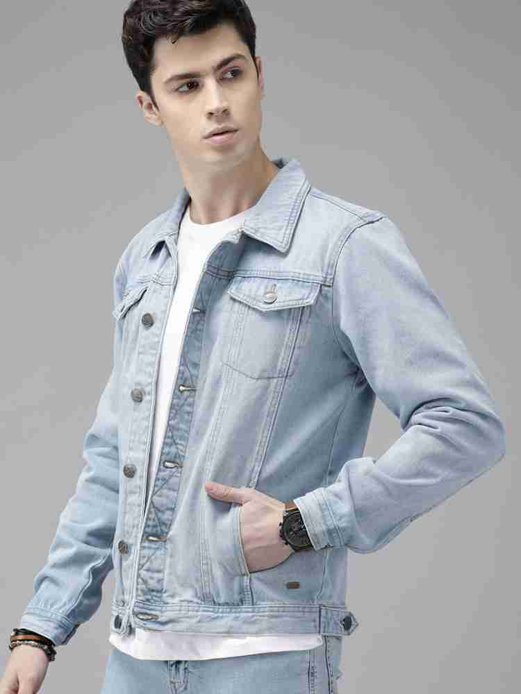 Buy Roadster Men Navy Blue Solid Denim Jacket - Jackets for Men 10617856