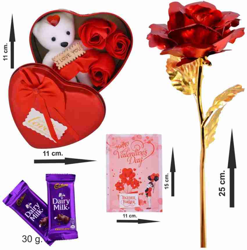 Shamiksha Artificial Golden Red Rose Gift Box with Love Stand for Valentine  Day Gift for Girls