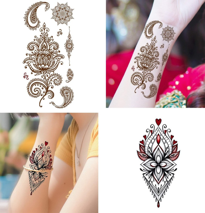 Buy Jewellery Mehndi Tattoo with Flower Henna Tattoo Temporary Body Tattoo  Waterproof For Women 1130 Online  Get 62 Off