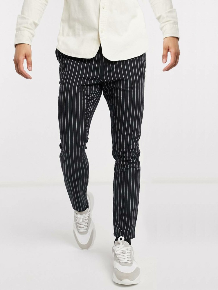 Men Black Trousers White Stripes | Black White Striped Linen Pants - Black/white  Men - Aliexpress