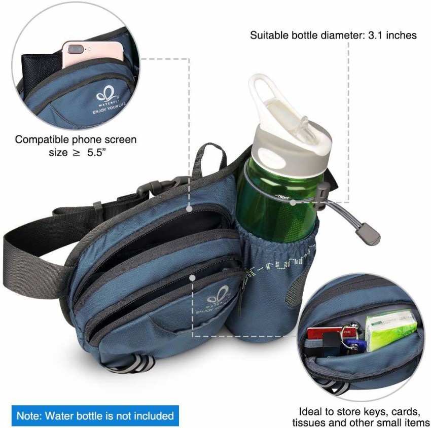 WATERFLY Hiking Waist Bag Fanny Pack with Water Bottle Holder for Men Women  Running & Dog Walking Fit All Phones