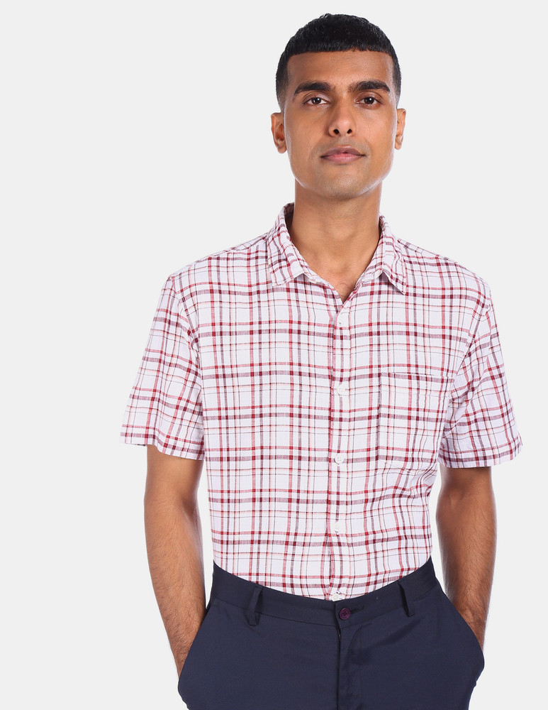 RUGGERS Men Checkered Formal White, Red 