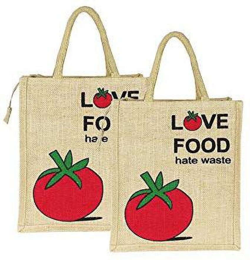 Anumala® Brand, Love Food Hate Waste & Yoga Design Tote Bag ǀ Jute Bag ǀ  Hand bag ǀ Lunch Bag ǀ Multipurpose Jute Bag ǀ Resuable Bag, Return Gift  Bag