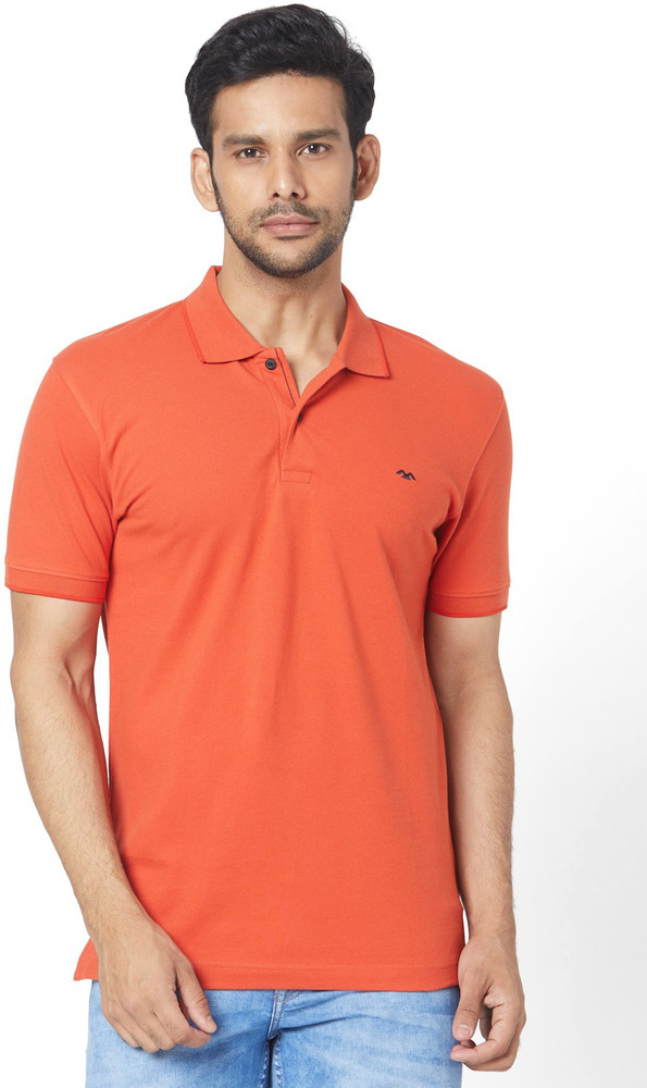 Buy MUFTI Solid Men Polo Neck Orange 