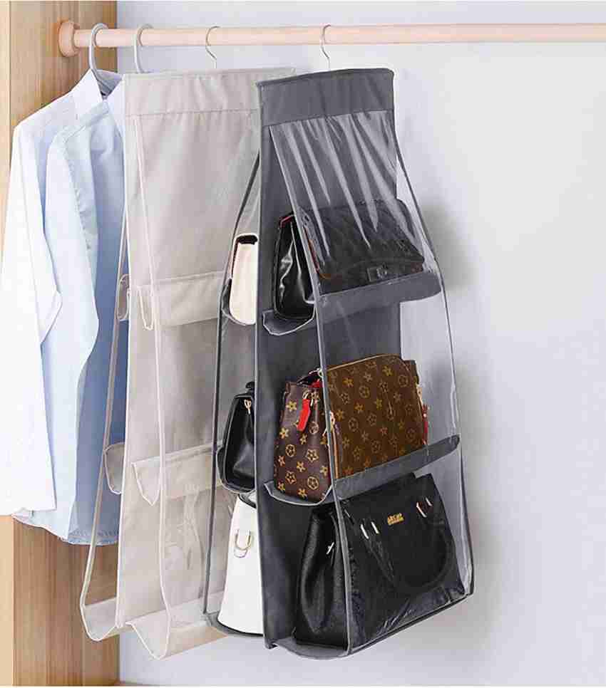 Hanging Handbag Organizer, 2 Pieces 6 Pockets Dust Proof Storage Bag For  Cabinet, Closet, Space Saving Organizers System, Washable (black+gray)