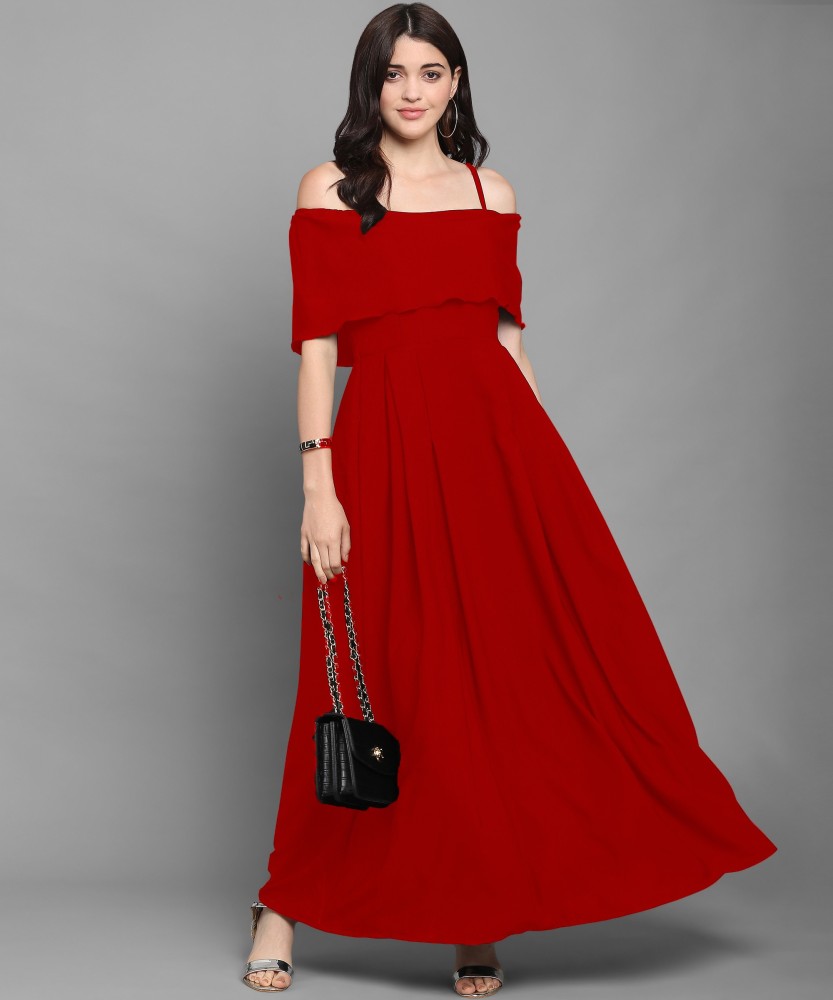 fit and flare dress red color Western dress
