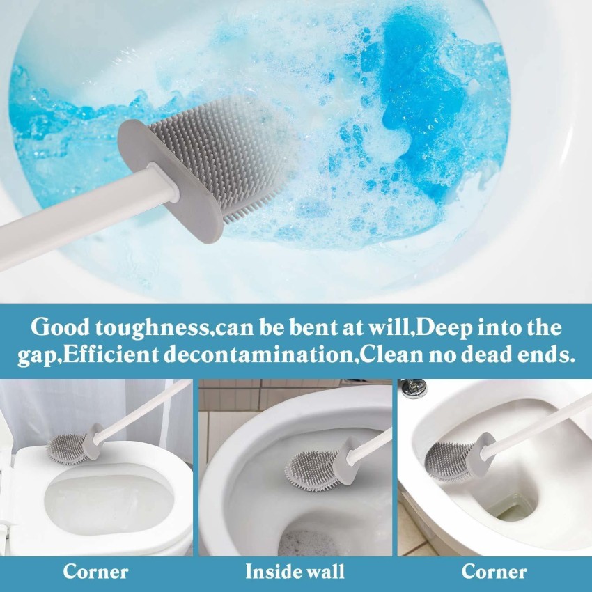 2pc Bending Toilet Brush Side Corner Cleaning Brush Bathroom