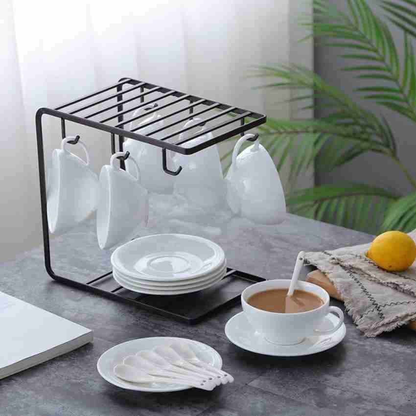 Coffee Mug Holder Stand Cup Storage Rack Wooden Kitchen Accessories With  Metal Hooks Standing Set for 4 Coffee Mugs Stand 