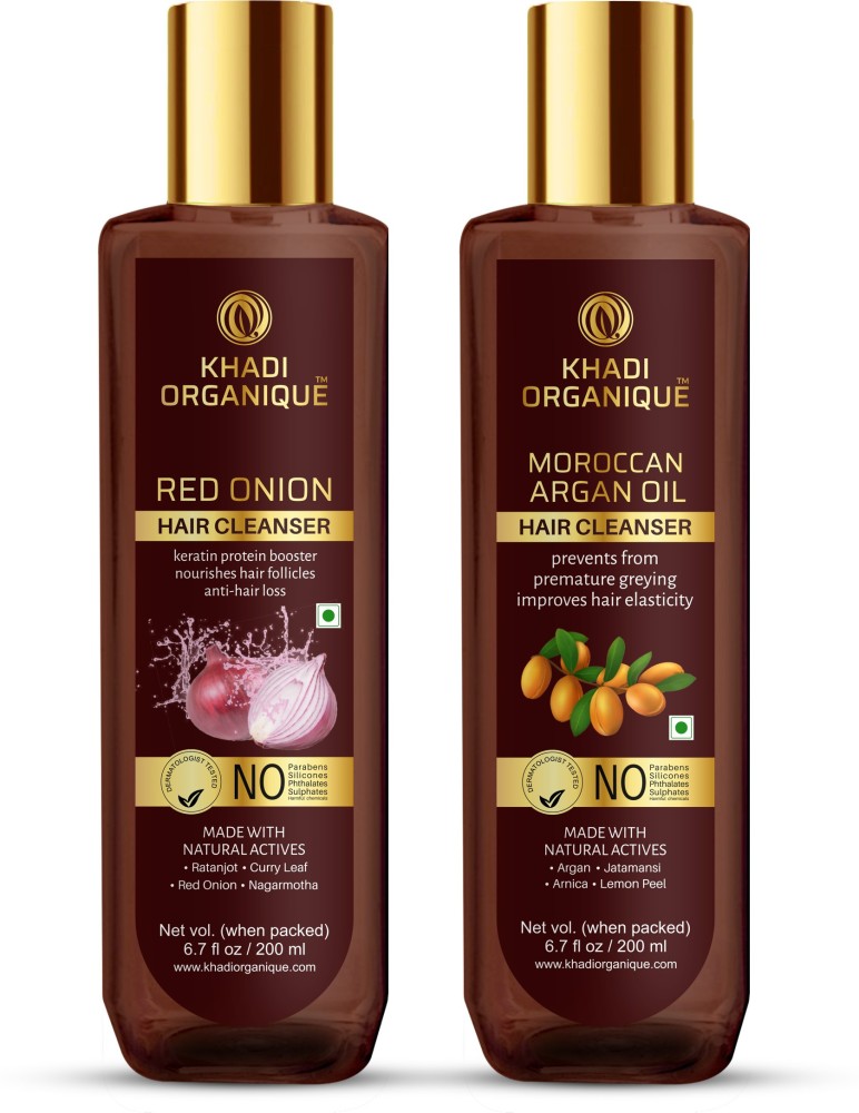 khadi ORGANIQUE Premium Combo Kit ( Red onion Hair Shampoo + Moroccan Argan  Oil Hair Shampoo (SLS & PARABEN FREE) Price in India - Buy khadi ORGANIQUE  Premium Combo Kit ( Red