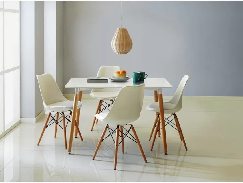 Designer Plastic 120cm Dining Table in Grey & Beech Wood Legs