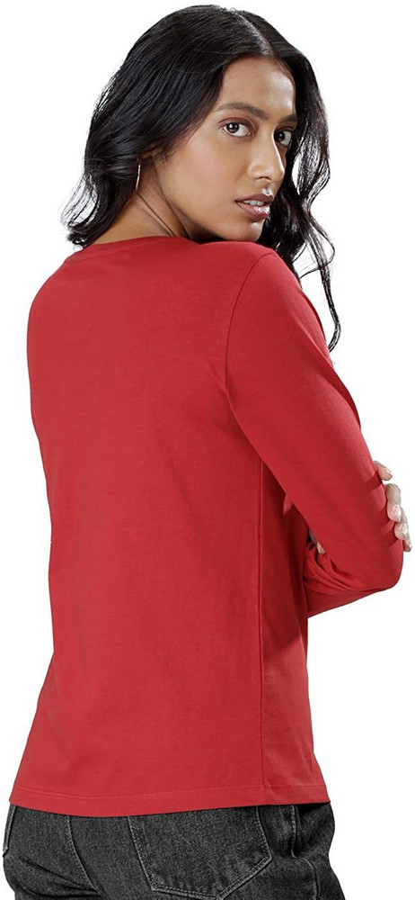 Graphic Print Women Round Neck Red 