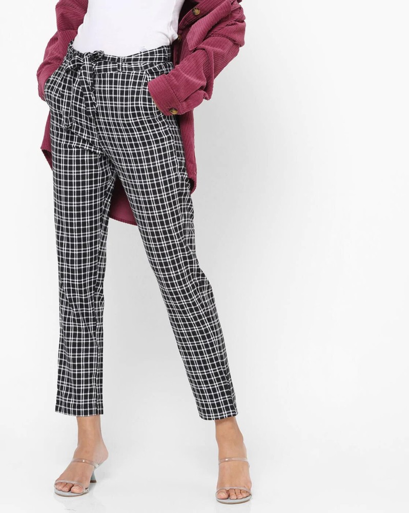 Buy Zink London Polyester Checked Trousers  Pants Black Online at Low  Prices in India  Paytmmallcom