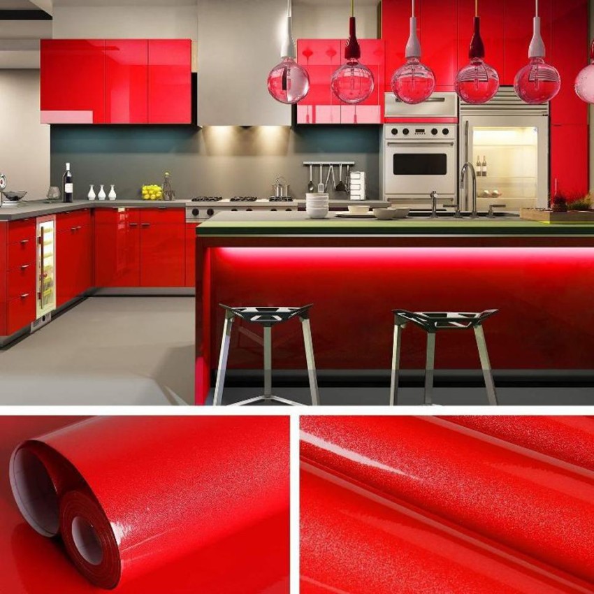 TOTAL HOME 29972 cm Red Contact Paper Shiny for Cabinets Red Wallpaper  Peel and Stick Countertops Self Adhesive Removable Waterproof Vinyl Wall  Paper for Kitchen Bedroom Bathroom Living Room Walls Self Adhesive Sticker  Price in India  Buy 
